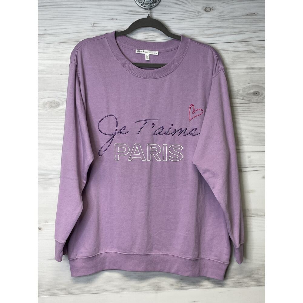 Seven7 Sweatshirt Womens Medium Lavender Mist Je T’aime Paris Crewneck Pullover